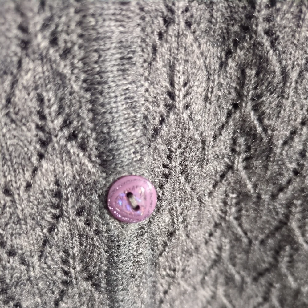 Volga Grey Button Down Pointelle Knit Cardigan Size‎ Medium - Picture 6 of 8
